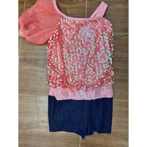Dance Costume AWCT  V1686 Large Child Coral Unitard Jazz Sequin